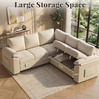 85 Inch Modular Sectional Sofa with Pull Out Couch Bed, L Shaped 5 Seat Sectional Couch with Storage, Corduroy Sectional Couches for Living Room, Cloud Modular Couch, Removable Sofa Cover, Beige