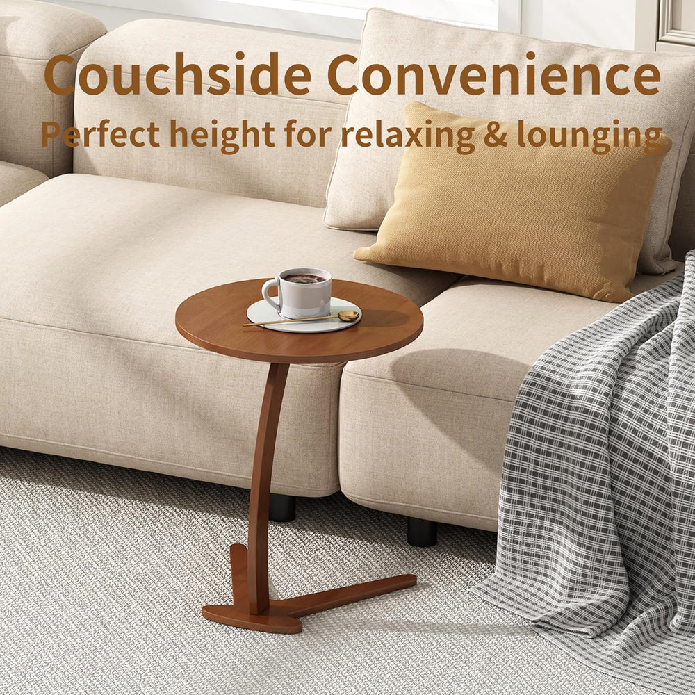 C Shaped End Table, Small Round Side Table for Couch, Slide Under Sofa Tray D...