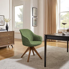Art Leon Swivel Dining Chair, Fabric Upholstered Chair, Green | No Wheels, Oka Wood Legs, Mid-Century Modern, Upholstered, 360° Rotation, Dining Room, Kitchen