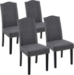 Yaheetech Upholstered Dining Chairs Set of 4, Modern Kitchen Chairs with Nailhead Trims and Solid Wood Legs for Dining Room, Living Room, Restaurant, Fabric Armless Design, Dark Gray