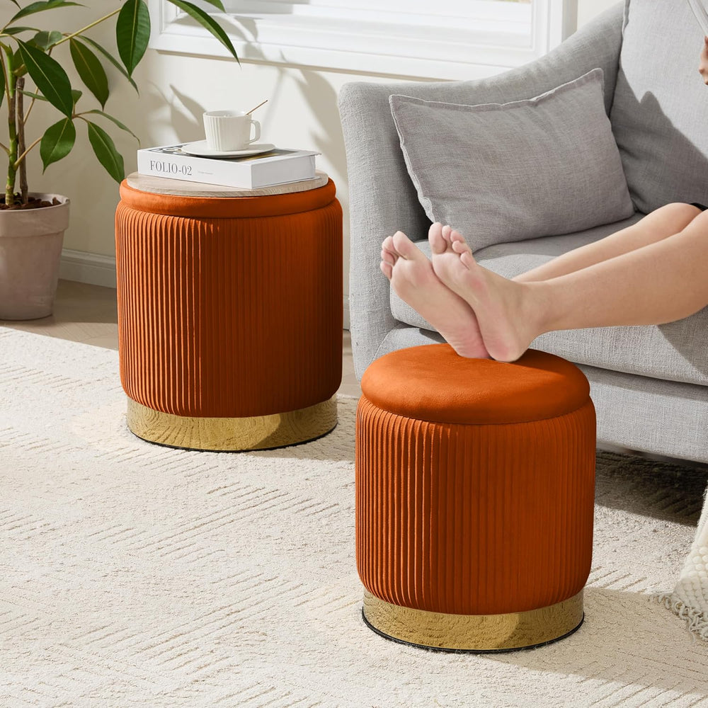 Royal Windsor Round Ottoman with Storage Set of 2, Storage Vanity Stool | Vel...
