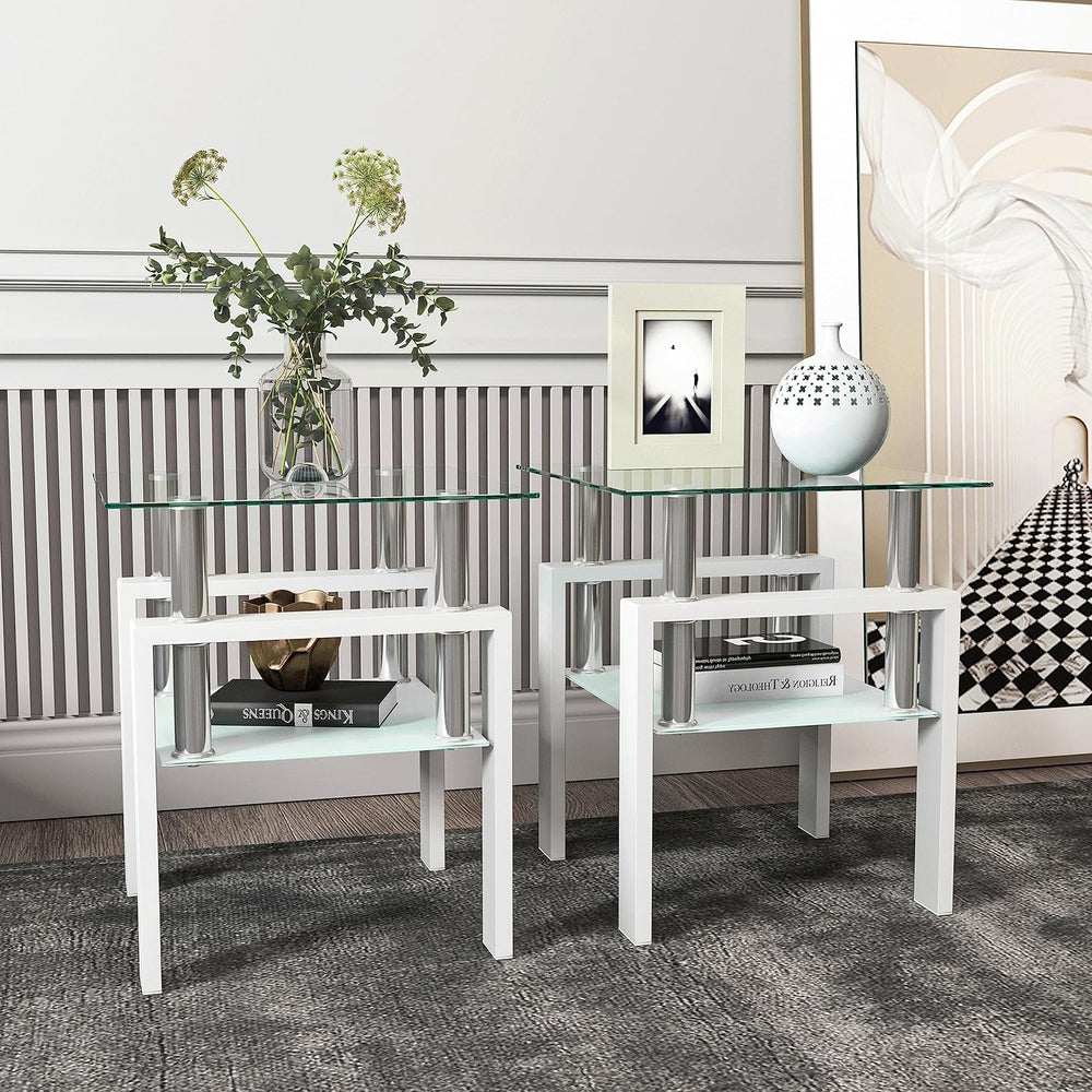 BIGTO 2 Pcs Tempered Glass Side Table, End Table for Living Room, Sofa Table ...