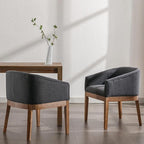 Dining Chairs Set of 6 Mid-Century Modern Dining Chairs, Linen Upholstered Kitchen Dining Room Chairs, Curved Backrest Dining Chair with Wood Legs, Charcoal