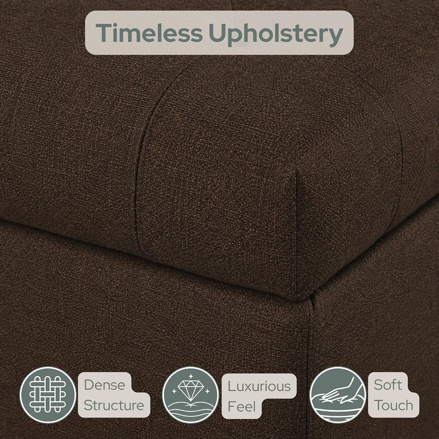 Convenience Concepts Designs4Comfort 5th Avenue Ottoman 24" - Modern Upholstered Footstool & Seat with Hinged Lid & Storage, for Living Room, Bedroom, & Entryway, Medium Brown Fabric