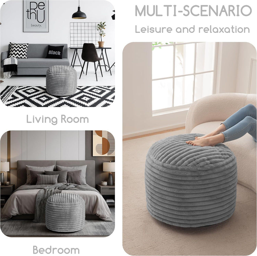 HIGOGOGO Round Stuffed Pouf Ottoman, Stripe Faux Fur Poufs with Foam Chunk Fi...
