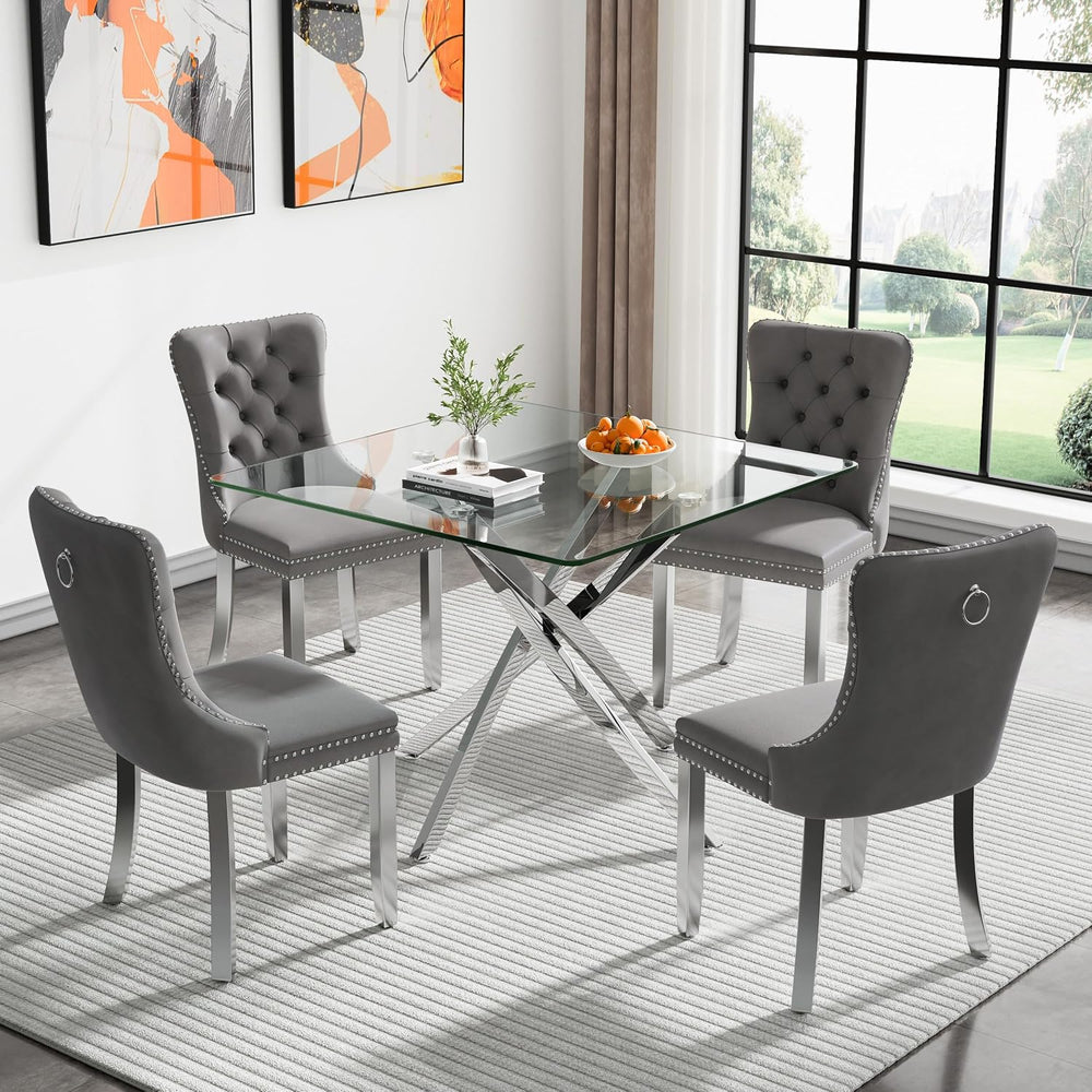 5 Piece Glass Dining Table Set Modern Small Glass Dining Table Set for 4, 35....