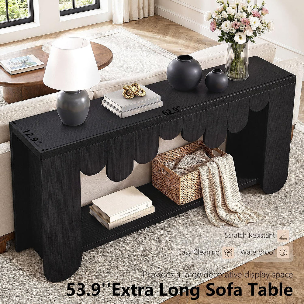 IBF Black Oak Console Table, 63” Long Wood Entryway Table with Storage | 2-Ti...