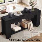 IBF Black Oak Console Table, 63” Long Wood Entryway Table with Storage | 2-Tier Modern Sofa Table Behind Couch for Home Living Room, Rectangular Entry Table for Hallway Entrance Foyer Front Door