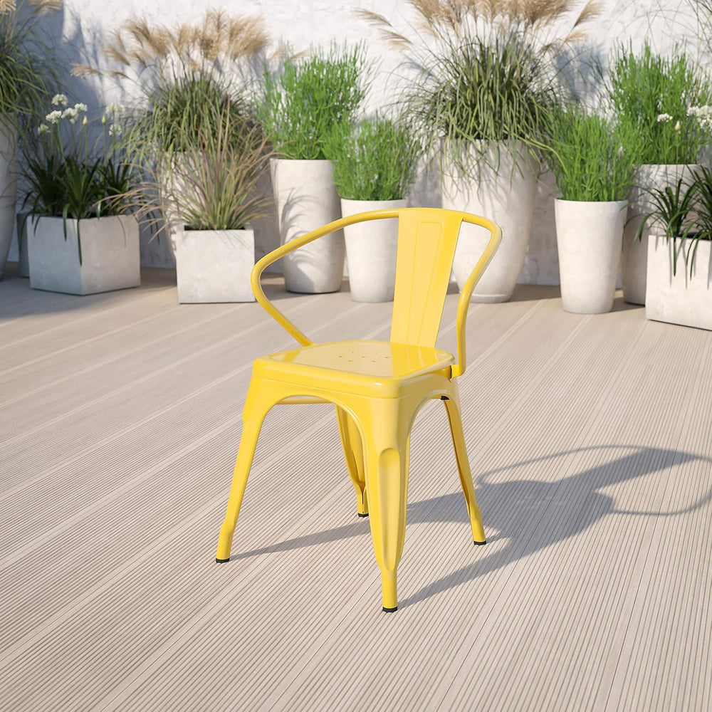 Flash Furniture Luna Commercial Grade Yellow Metal Indoor-Outdoor Chair with ...
