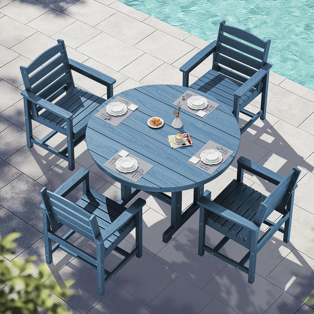 SERWALL 5-Piece Patio Round Dining Set, 45" Table, 4 Chairs, Navy