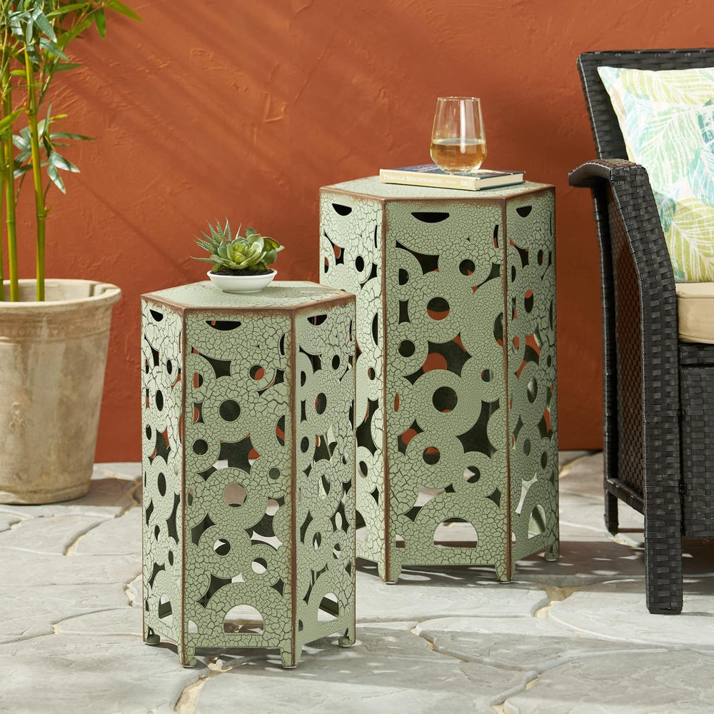 Christopher Knight Home Parrish Iron Accent Tables, 2-Pcs Set, Antique Green