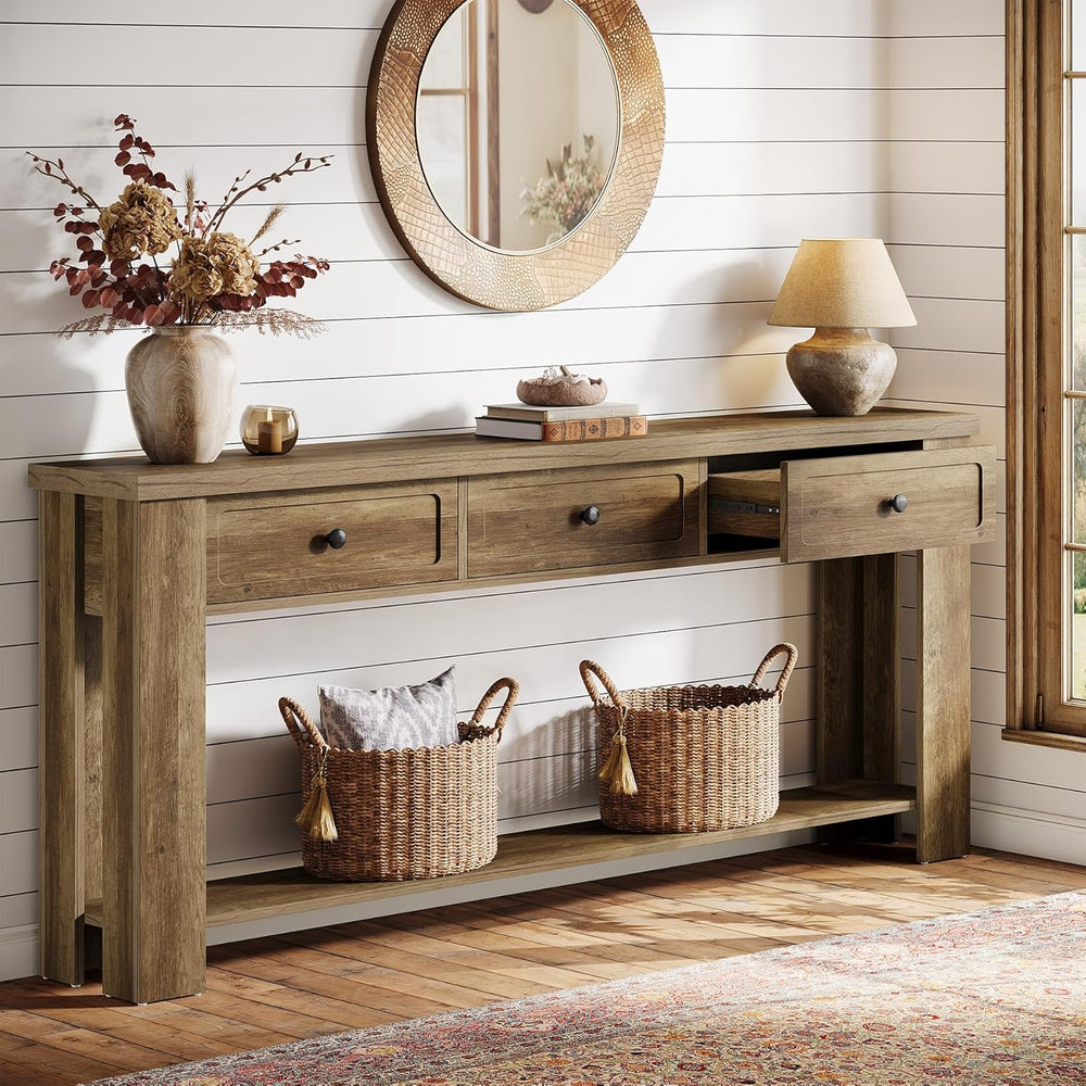 Tribesigns 70.9-Inch Long Console Table with 3 Drawers, Farmhouse Entryway Ta...