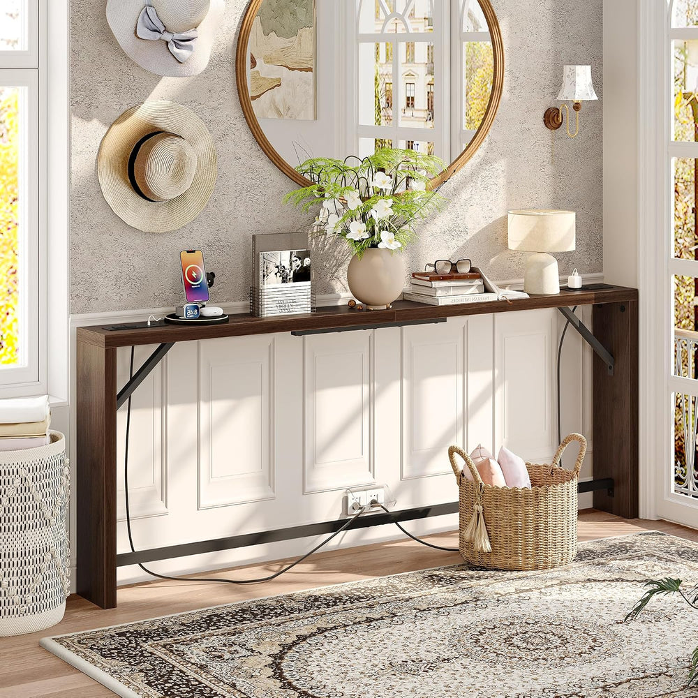 TIQLAB Sofa Table, 79 inch (1.2'' Thickness) Long Console Table Behin...