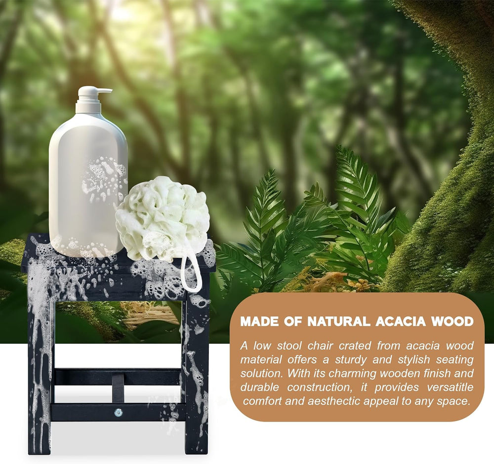 VICTORY RELAX 12 Inch Wooden Black Step Stool, Small Nature Beach Chair Under...