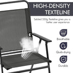 Yaheetech Outdoor Patio Chairs Set of 2, Folding Patio Chairs with Metal Frame, Armrests, Portable Dining Chairs for Camping, Lawn, Garden and Porch, Black