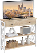 Yaheetech TV Stand for TV up to 45 inch, Entertainment Center with Drawer, Media Console Table with Storage Shelves, for Living Room, Metal Frame, Light Oak