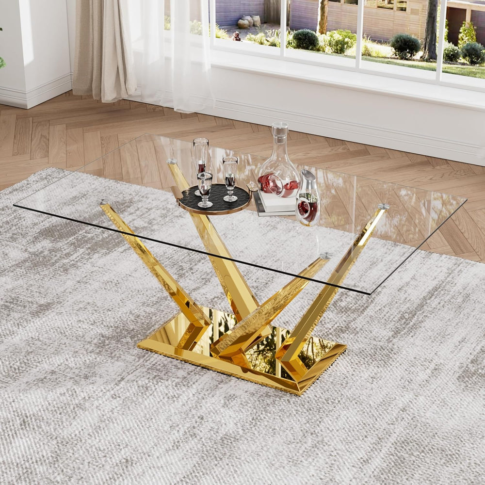63'' Rectangular Glass Dining Table for 4-6, Luxury Kitchen Table wit...