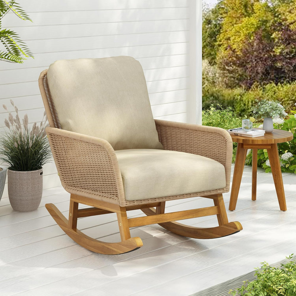 Christopher Knight Home Nadine Patio Rocking Chair, Wicker Rocker, Wood Leg R...