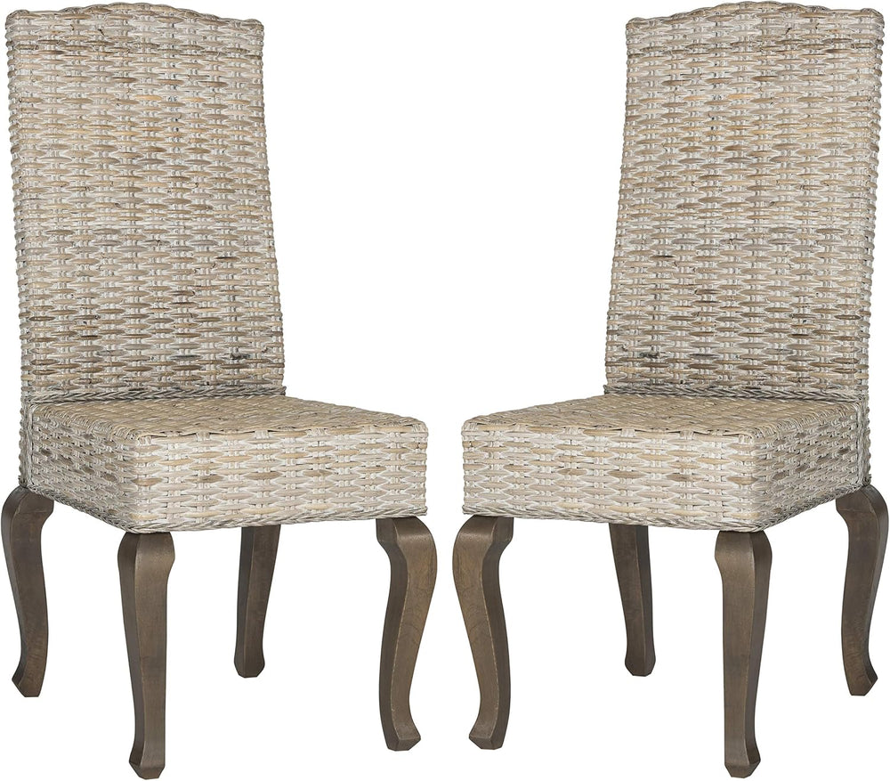 SAFAVIEH Milos Wood Dining Chair Set of 2, 18" Seat White Washed SEA8018B