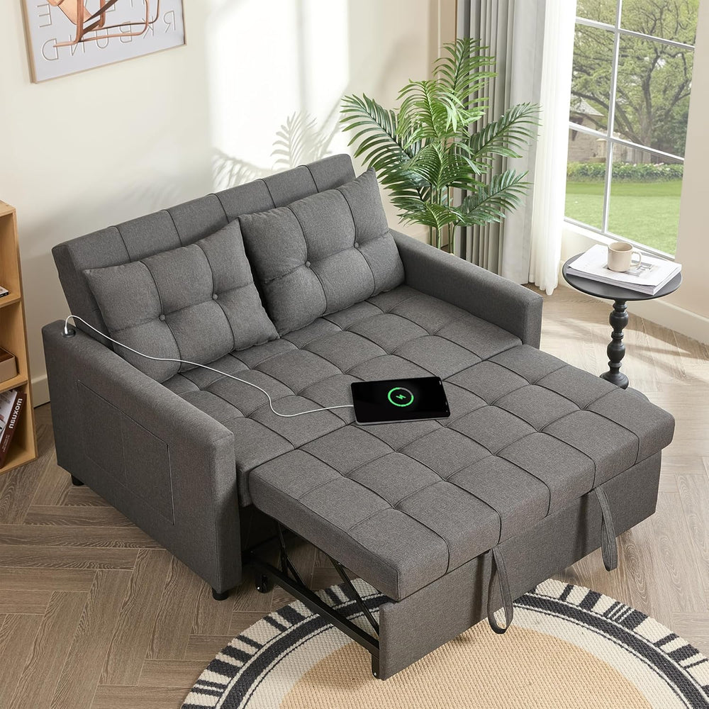 GOSUHI 52" 3-in-1 Convertible Sleeper Sofa Bed, Linen, Dark Gray | Pull-...