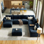 Cloud Couch Sectional, 6 Seater with Console, Chenille in Navy Blue | Detachable and Washable Cover, Sectional Sofas for Living Room, Deep Seat Wide Couch with Chaise, Storage Ottoman