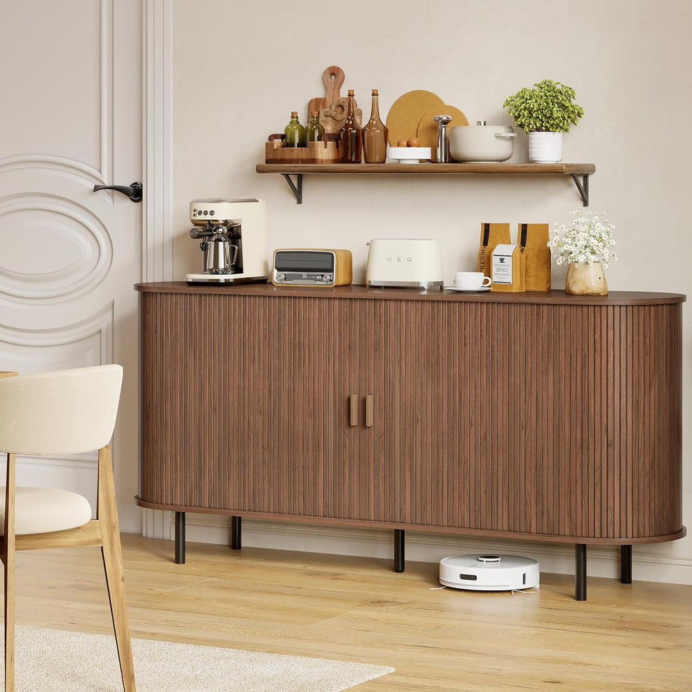 Buffet Sideboard Cabinet with Storage, 63" Fluted Cabinet with Sliding D...