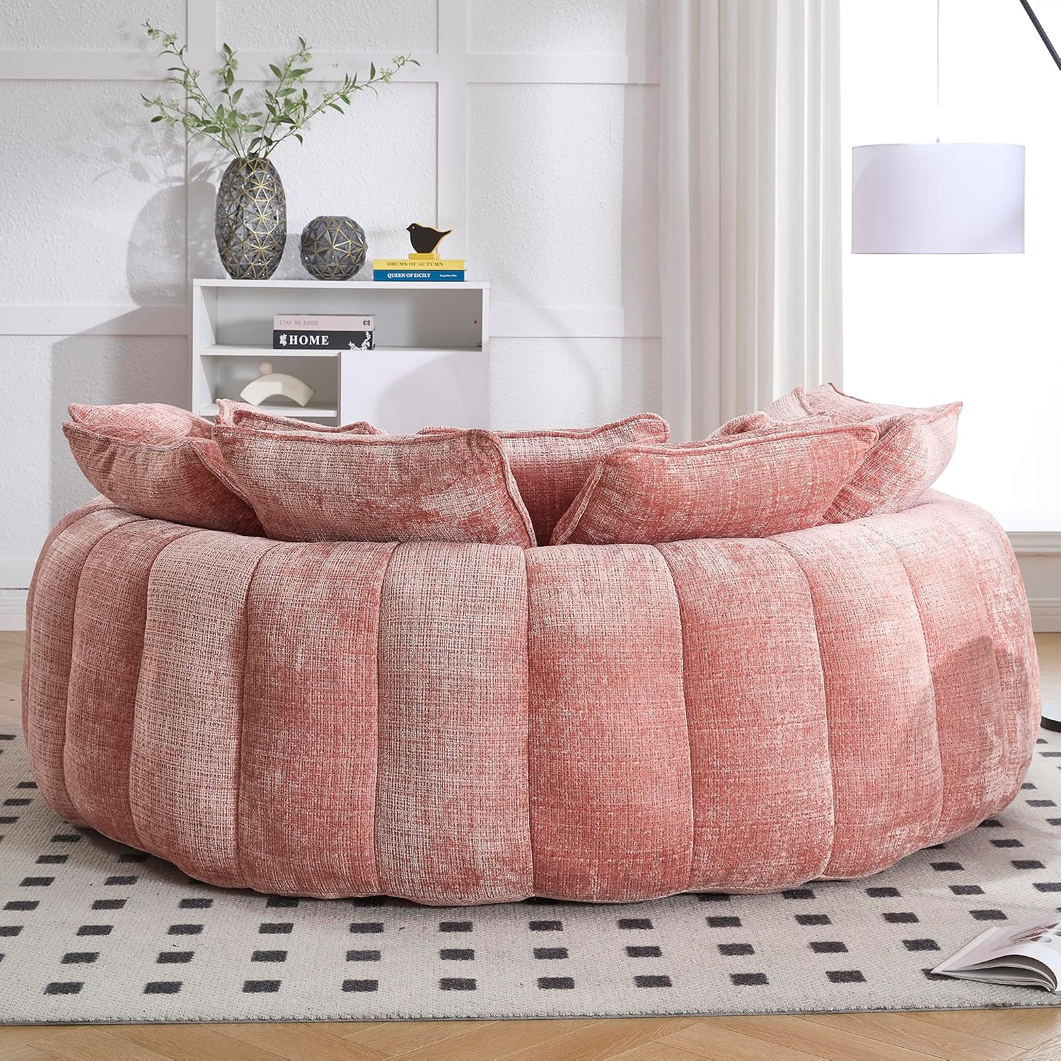 81.1in Extra Wide Round Boneless Sofa, Oversized Round Chaise Lounge Comfy, Upholstered Cloud Chenille Sleeper Lounge Chair with 14 Pillows for Living Room