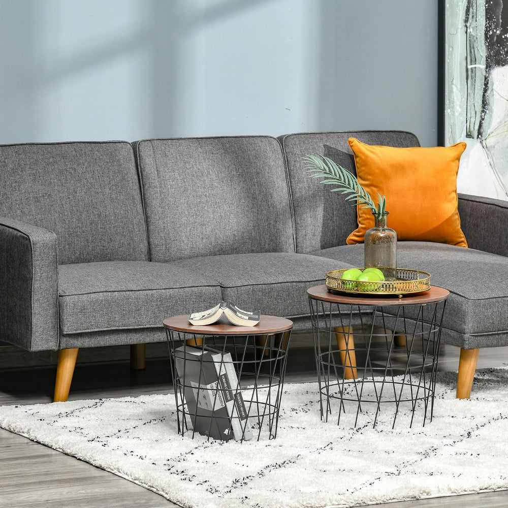 HOMCOM End Tables Set of 2, Nesting Tables with Storage Black/Brown | Round A...