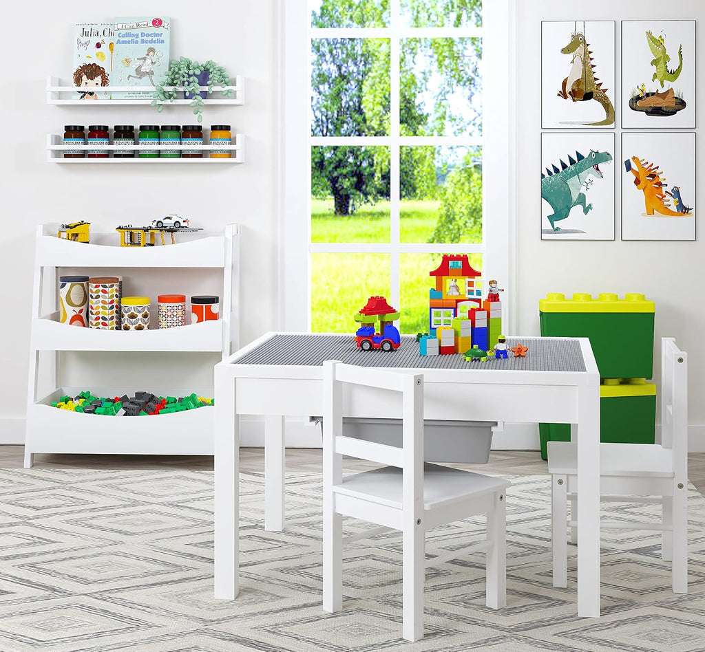 UTEX Large 2 in 1 Kids Construction Play Table with Drawers Built-In Baseplate