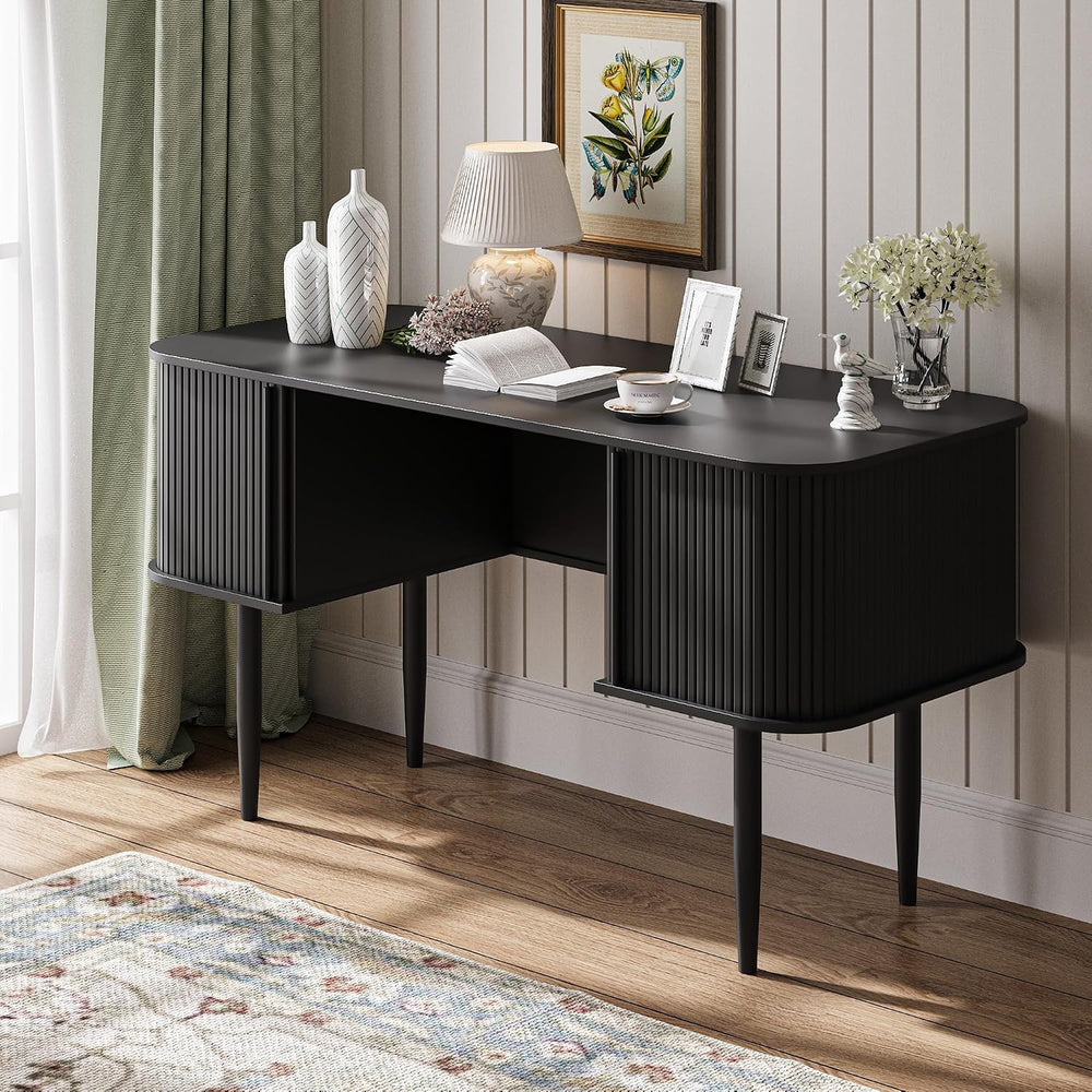 MAISONARIA 55" Modern Writing Desk with Storage, Wood Home Office Desk w...