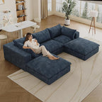Down Filled Boneless Sectional Sofa Cloud Couch with Movable Ottomans, 118 inch Convertible U Shaped Lounge Couch w/Deep Seat, Fluffy Corduroy Upholstered Compress Modular Sofa