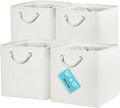 OrganiHaus 12x12 Cube Storage Bins 4 Pack, Foldable Cube Storage Organizer w/ Rope Handles, Collapsible Fabric Bins for Toys, Clothes & Closet Organization, Fabric Square Baskets - Off-White