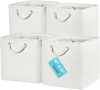 OrganiHaus 12x12 Cube Storage Bins 4 Pack, Foldable Cube Storage Organizer w/ Rope Handles, Collapsible Fabric Bins for Toys, Clothes & Closet Organization, Fabric Square Baskets - Off-White