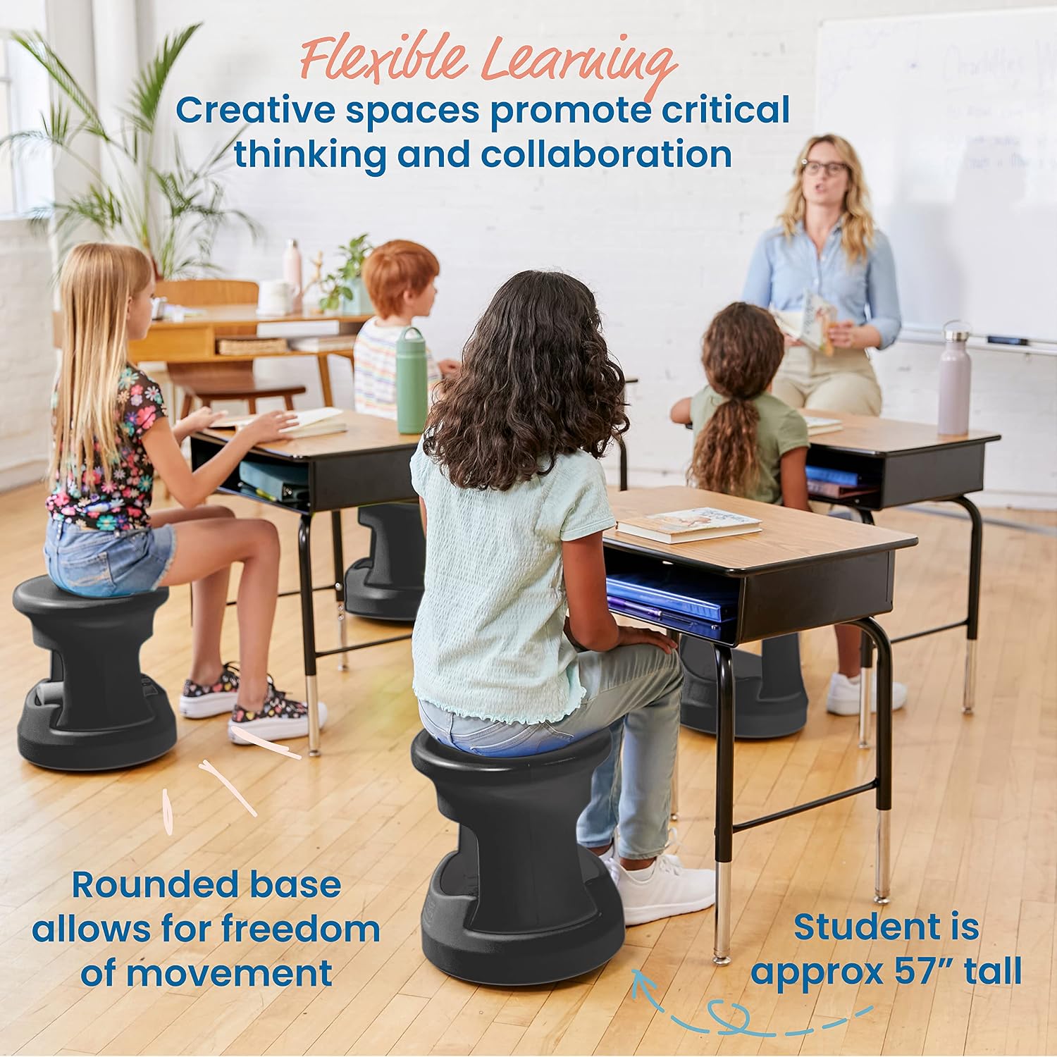 ECR4Kids Active Storage Wobble Stool, 15in Seat Height, Children's Furniture, Black