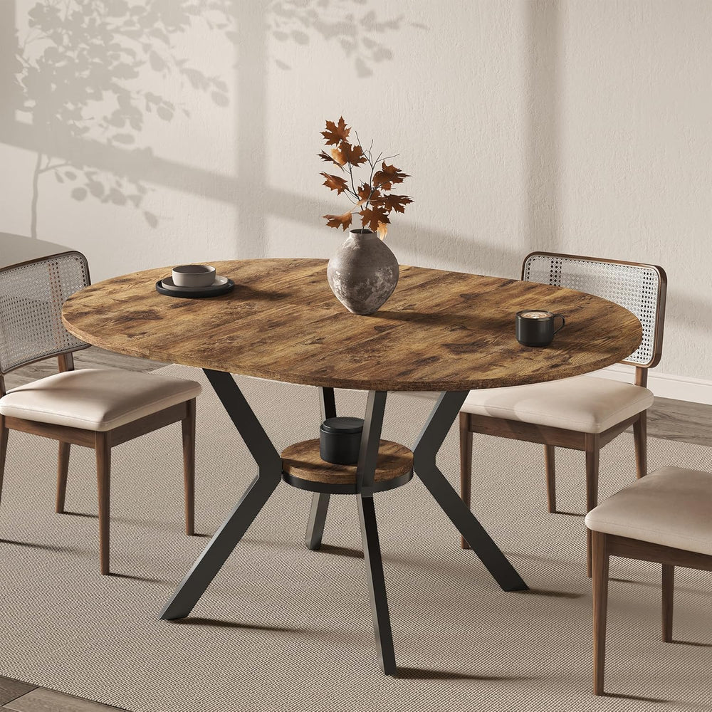 42"-58" Extendable Oval Dining Table for 4-6, Kitchen Round Table w...
