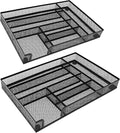 2-Pack Metal Mesh Desk Drawer Organizer Tray Set, 6-Compartment Office Drawer Organizer for Pens Supplies, 12.6"x8.27"x1.57" Black