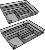 2-Pack Metal Mesh Desk Drawer Organizer Tray Set, 6-Compartment Office Drawer Organizer for Pens Supplies, 12.6"x8.27"x1.57" Black