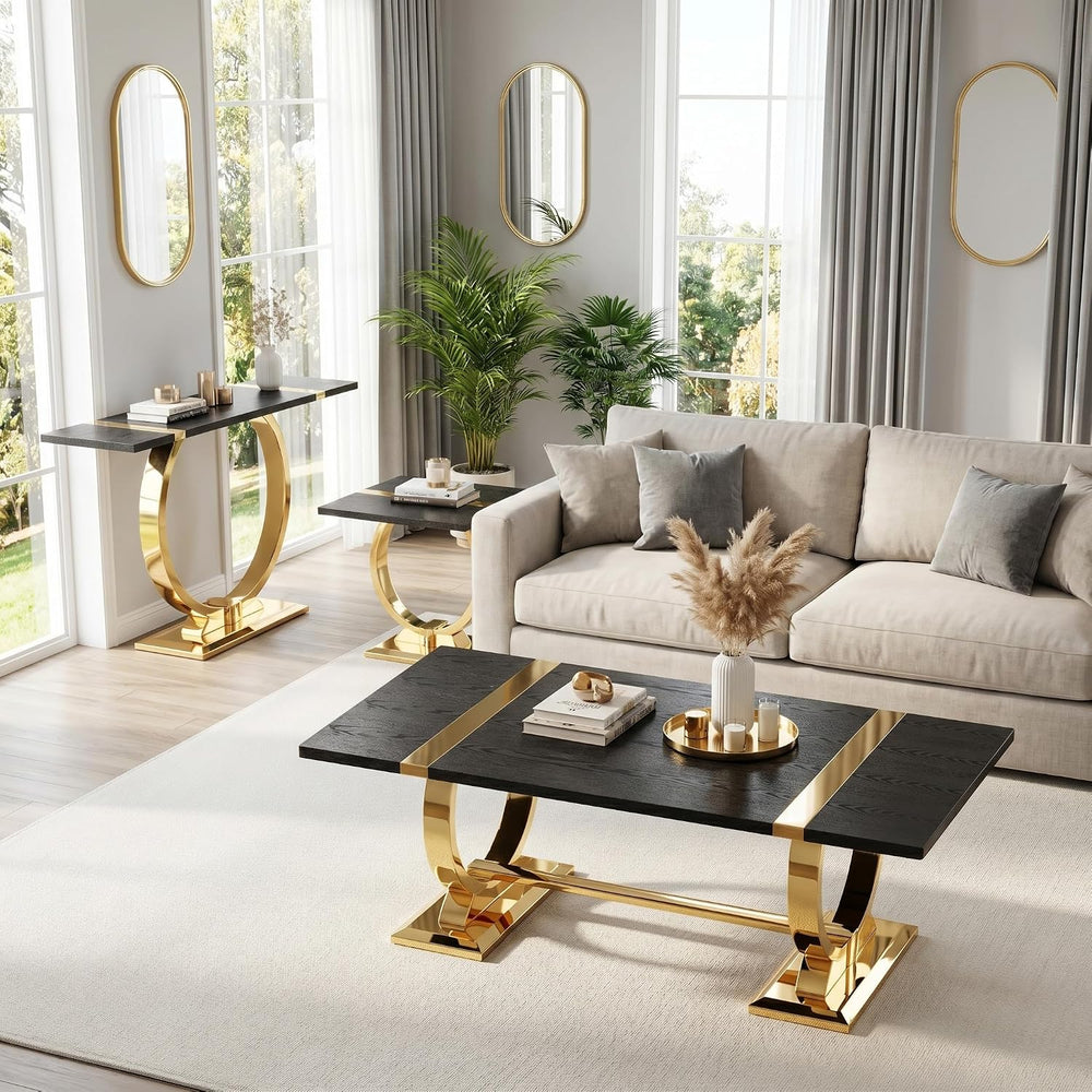 Asday 23” Black and Gold End Table, Modern Square Wood Side Table with Polihs...