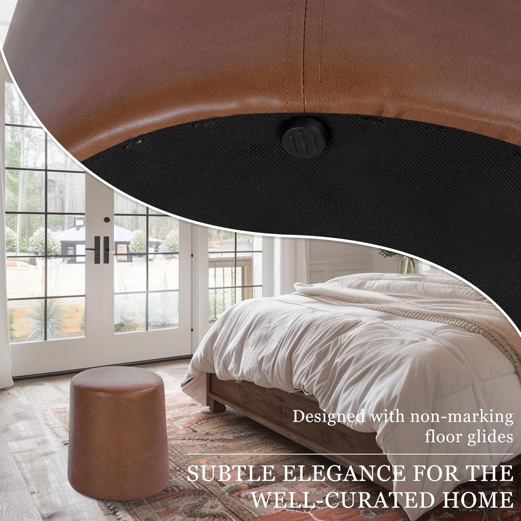 HomePop 17" Organic Shape Ottoman - Chestnut Faux Leather