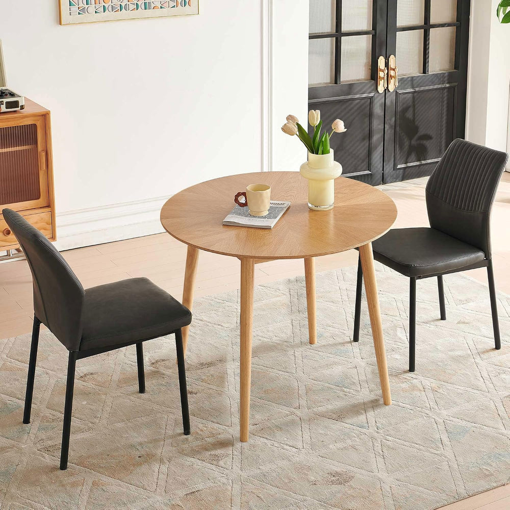 35" Round Dining Table Set for 2 with PU Leather Chairs, Space Saving Ki...