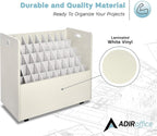 AdirOffice Adir Blue Print Storage Organizer - Mobile Roll File Cart, Construction Plan Holders, Blueprint Cabinet with Wheels, Roll Files Storage for Office and Home (50 Slots, White)