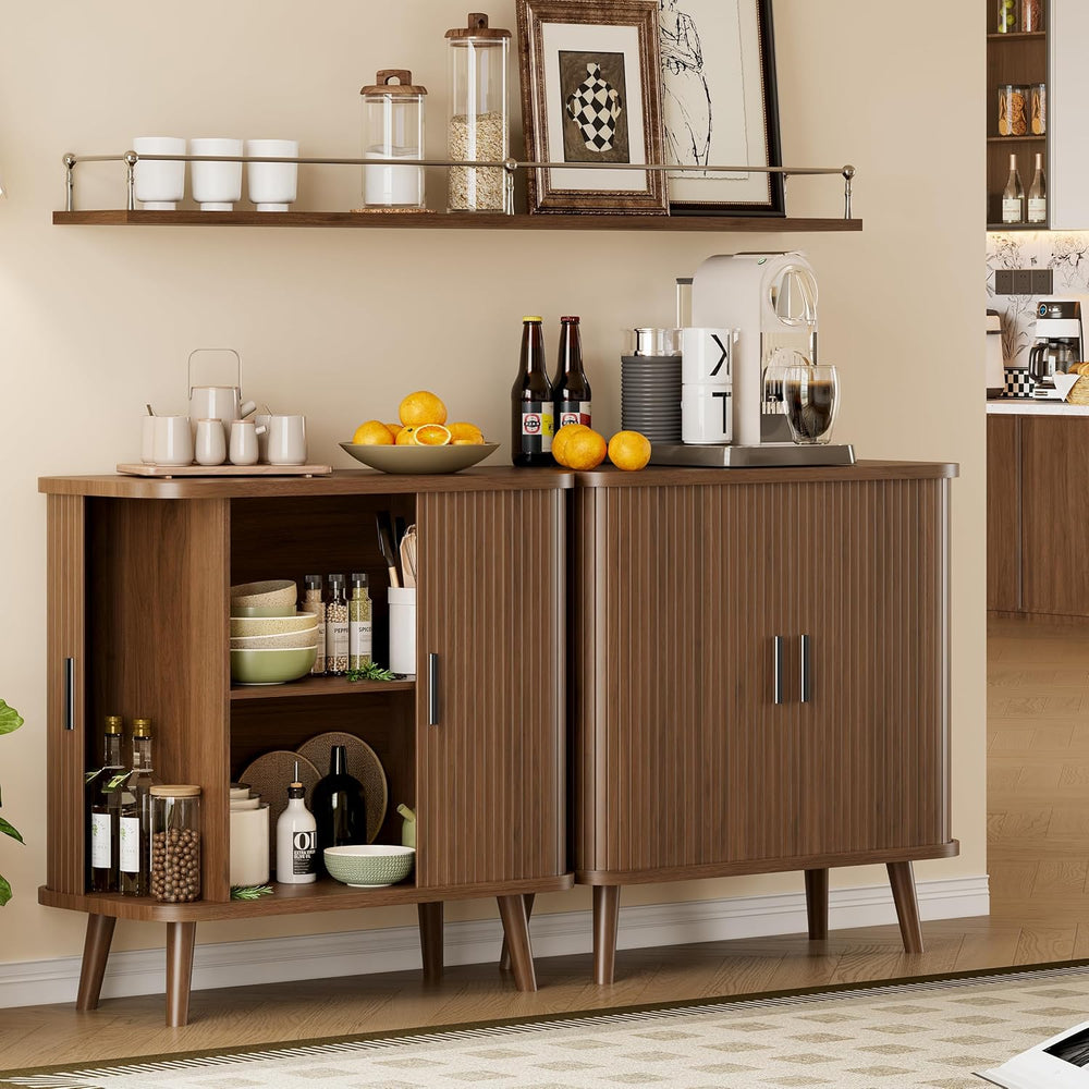 Sideboard Buffet Cabinet with Sliding Door, 31.5" Wide Fluted Modern Acc...