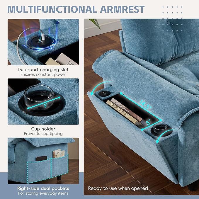 Ball & Cast Modular L Shaped Sectional Sofa with Movable Storage Ottoman and Dual-Port Charging,4 Seater Comfy Cloud Couch W/Side Storage Pockets & Cup Holder,for Living Room,Apartment,Light Blue,104"