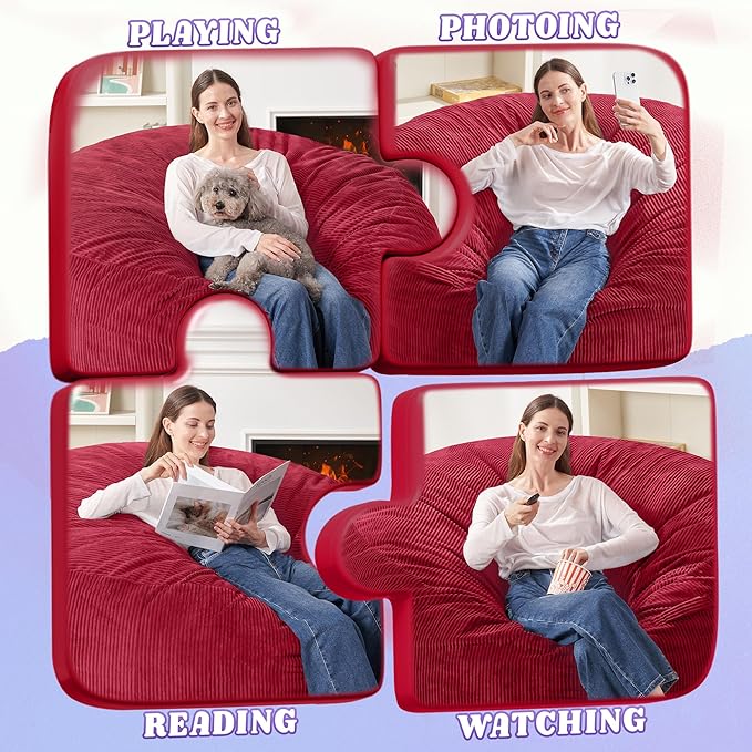 HABUTWAY 4FT Bean Bag Chair,Giant Bean Bag Chairs for Adults,Big Bean Bags wi...