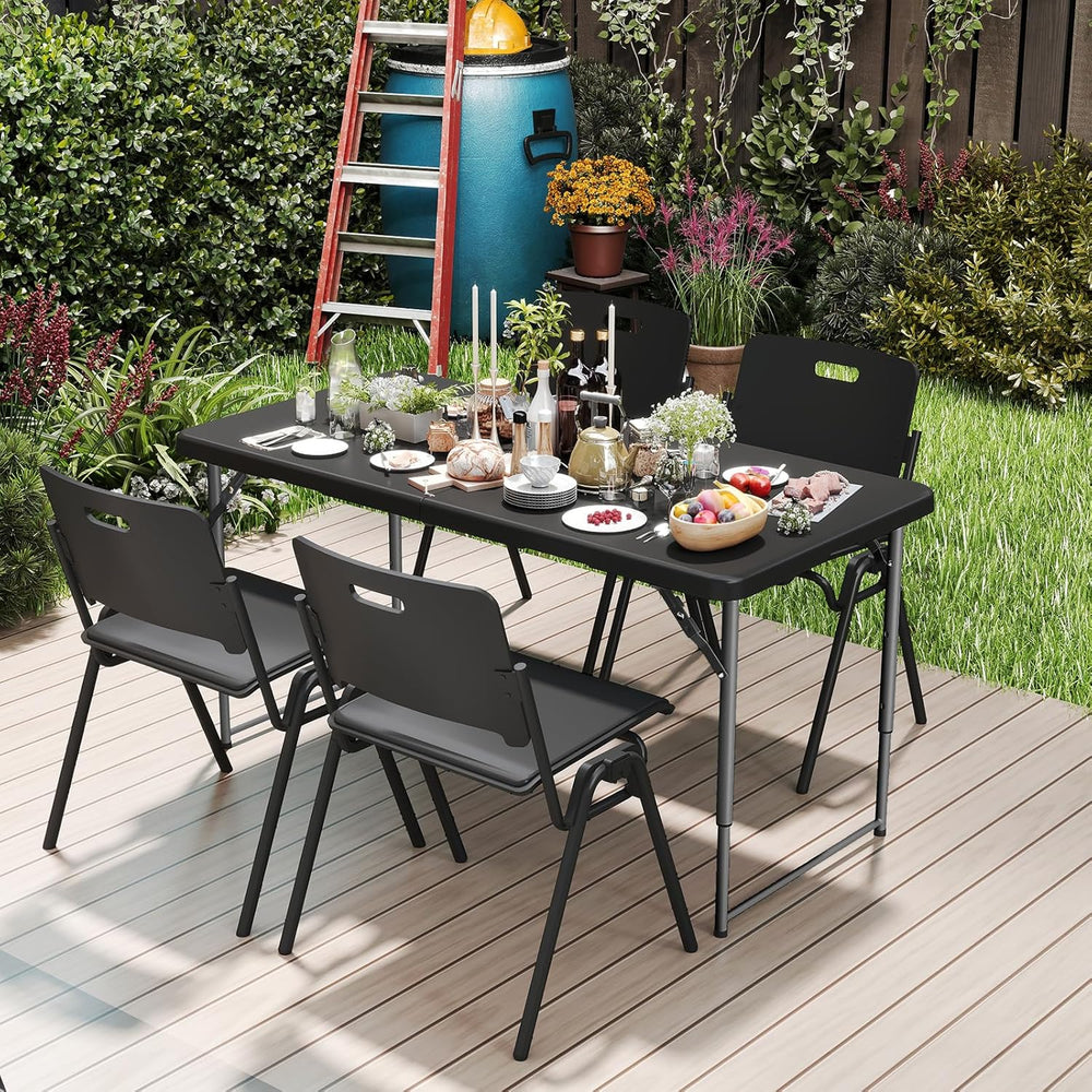 SKONYON 4 Foot Folding Table Heavy Duty Portable Fold-in-Half Plastic Utility...