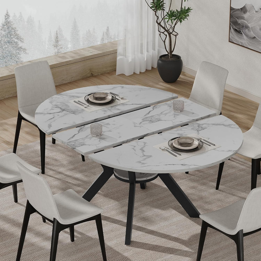 42"-58" Round Extendable Dining Table for 4-6, Kitchen Oval Table w...