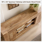 OKD Modern 70" TV Stand, Entertainment Center for TVs Up to 80", Media Console with Large Open Storage & Side Cabinets, Thick Wood Design for Living Room, Light Knotty Oak