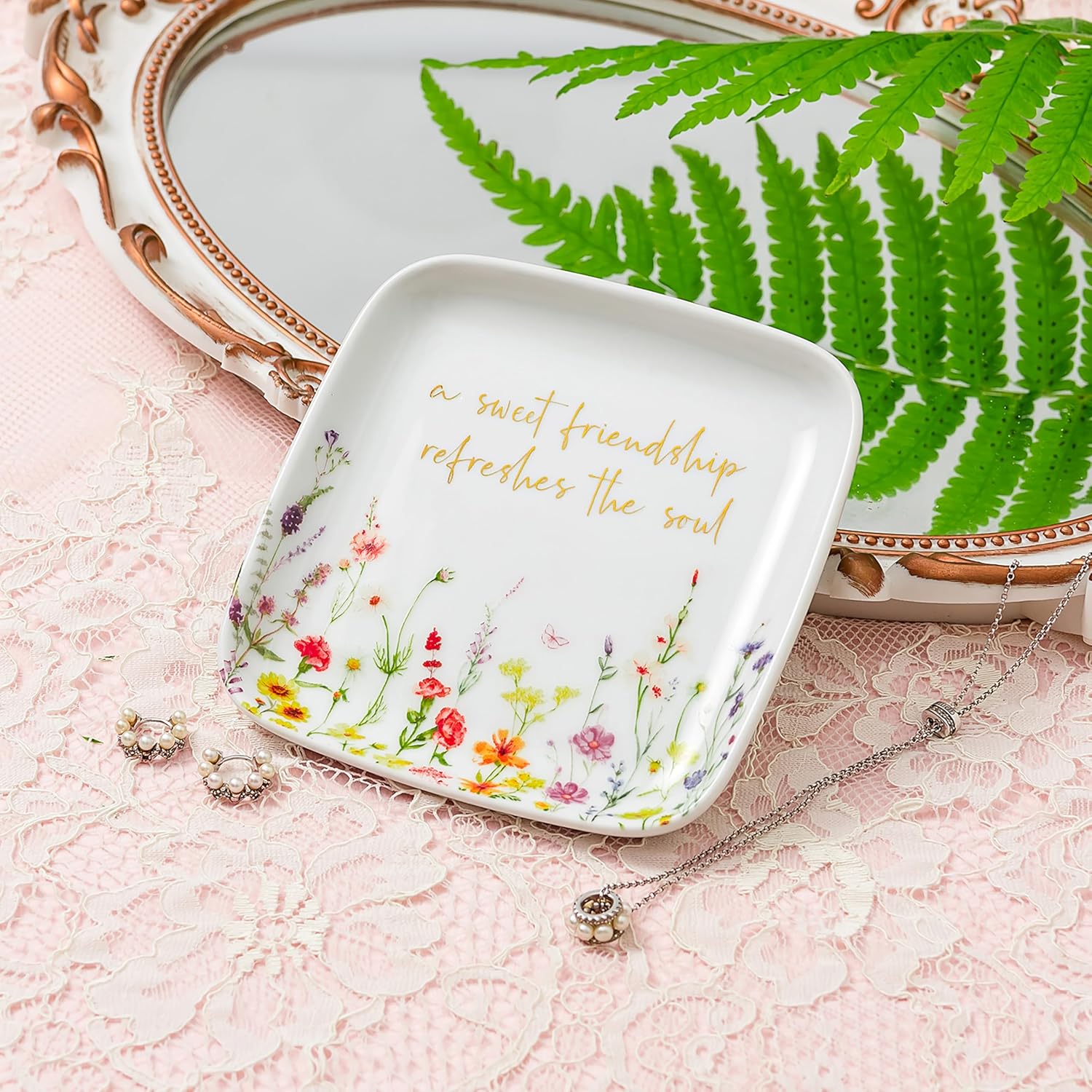 Jewelry Ring Dish for Women Christian Gifts Trinket Tray Inspirational Friendship Gifts for Friend Birthday Jewelry Tray for Her Sisters Besties Verse: Sweet Friendship –Proverbs 27:9