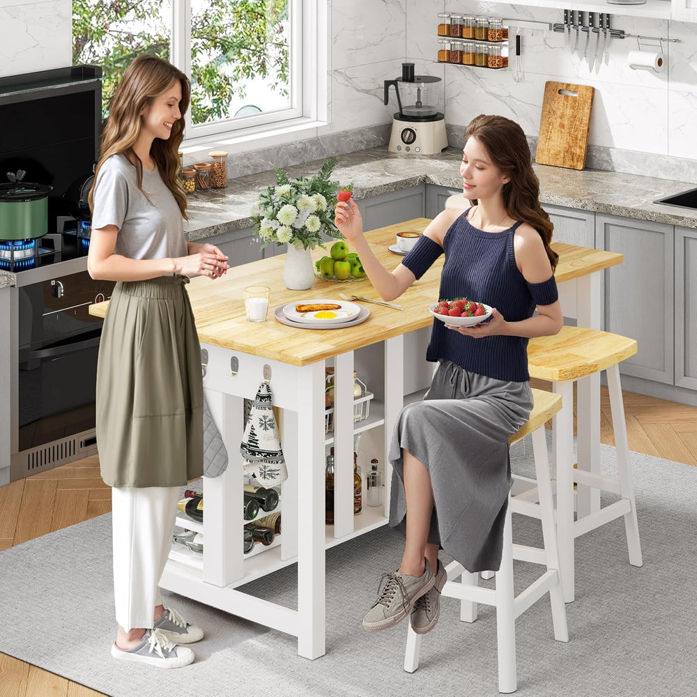 DynJest 47.3" Solid Rubberwood Kitchen Island with Power Outlets, White ...