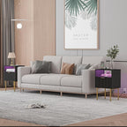 Modern Nightstand with Charging Station and LED Lights, Black Nightstand with Drawer, Fluted Nightstand for Living Room, Bedroom